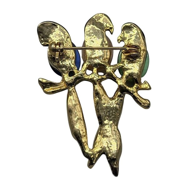 Australian Crystal Parrot Brooch Trio of Birds on Perch Multicolor Jelly Belly - Picture 7 of 8